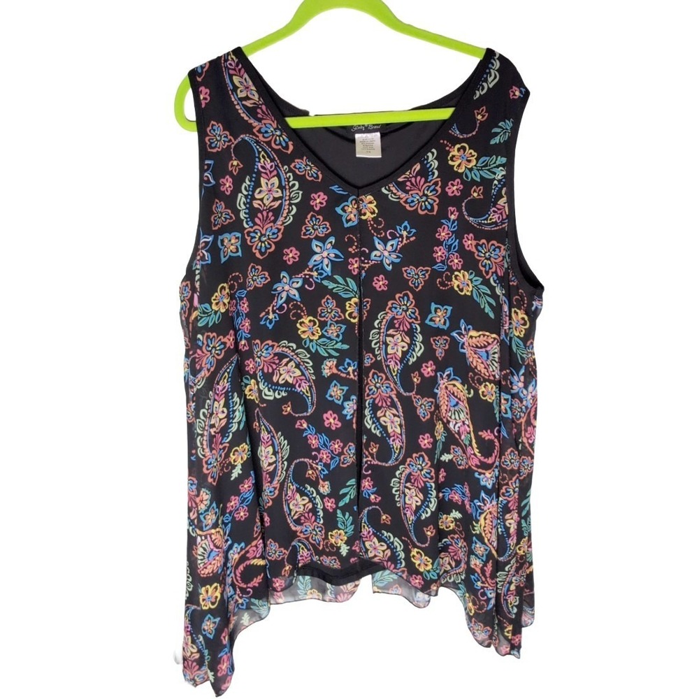 Slinky Brand Sleeveless Split Front Tunic Shirt Paisley Size 3xl Boho Flowy